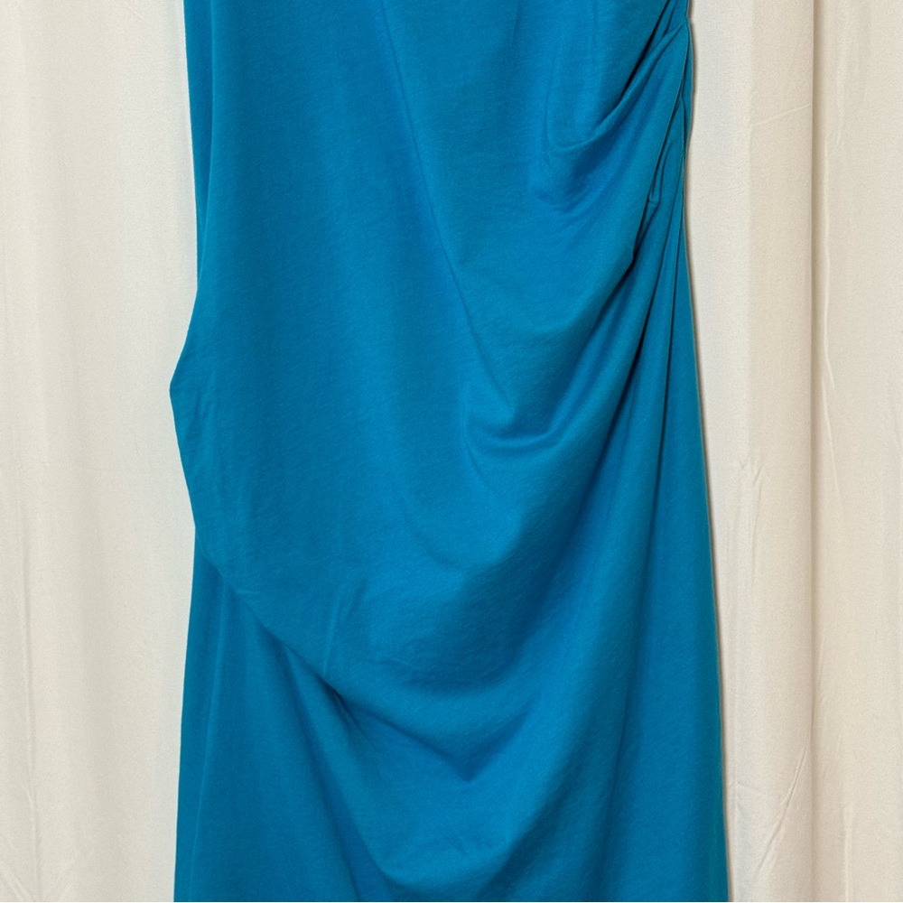 Michael Stars Ruched Midi Tee Dress NWT Sleeveless Asymmetrical Hem Blue Large - Picture 7 of 14